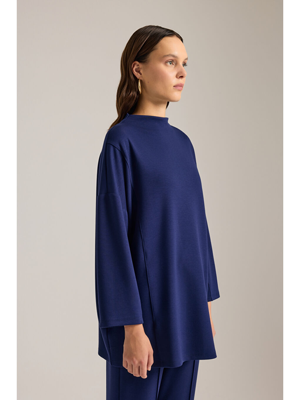 Lacivert Dik Yaka Viscon Sweatshirt-2