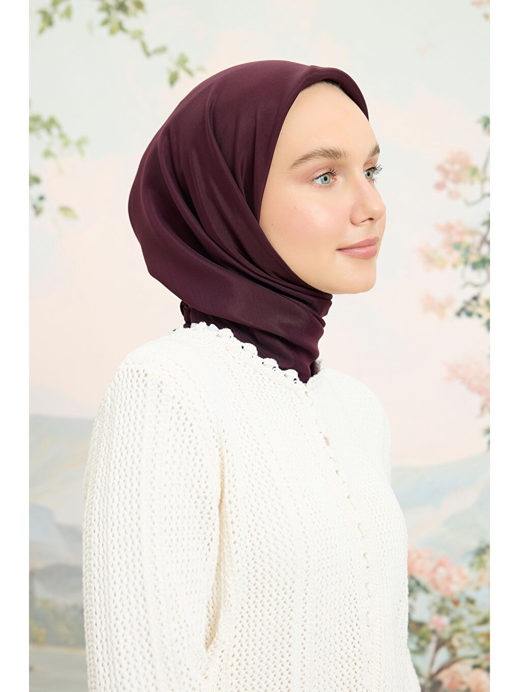 Floş Viskon Düz Eşarp Mürdüm-4