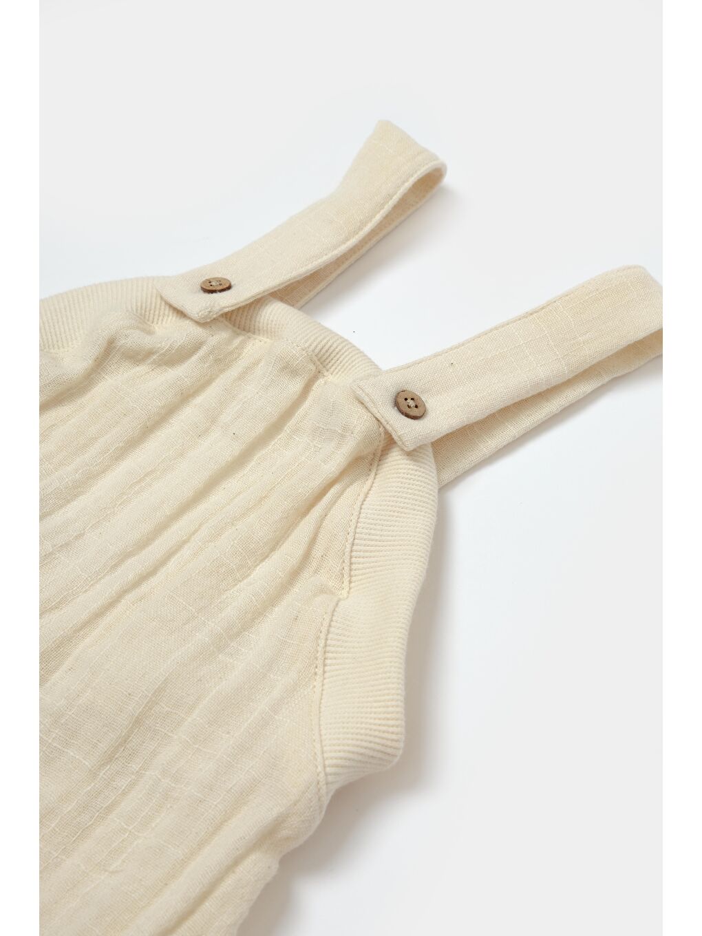 Ekru Unisex Bebek Pamuklu Bej Müslin Tulumlu Takım - Uzun Kollu İç Bodyli-3