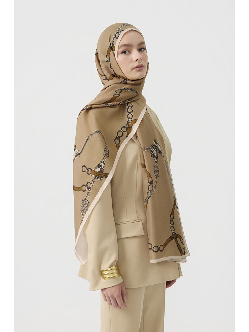 Bej Pamuk Twill Şal Linkage Camel-1