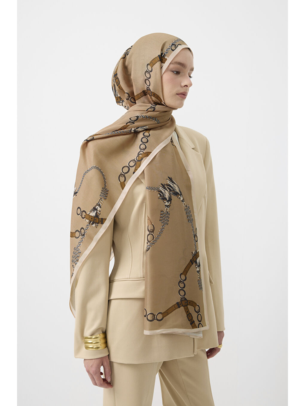 Bej Pamuk Twill Şal Linkage Camel-2