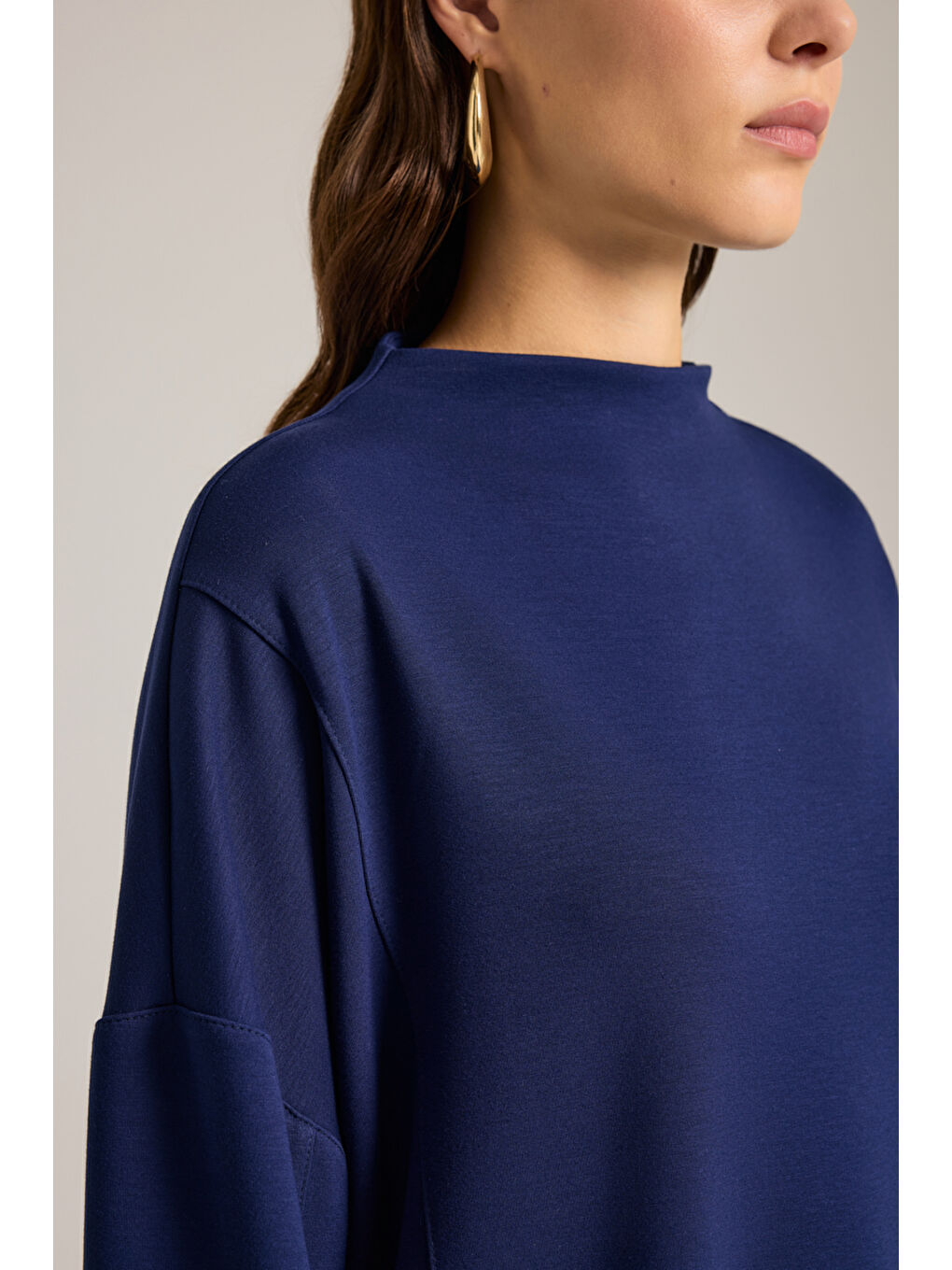 Lacivert Dik Yaka Viscon Sweatshirt-3