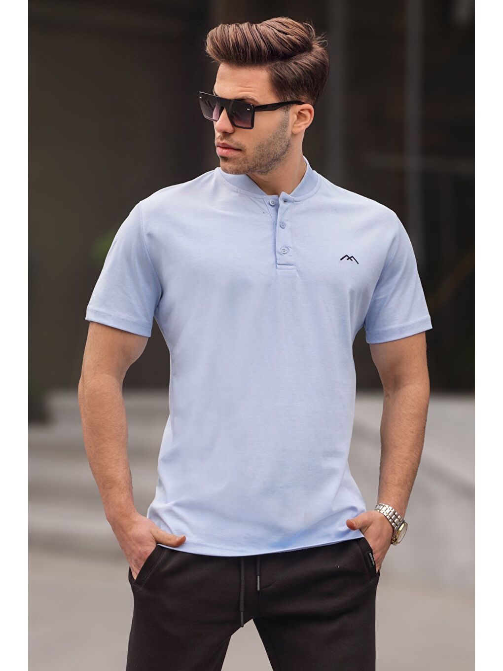 Bebe Mavisi Hakim Yaka Erkek %100 Pamuk Tişört 6067