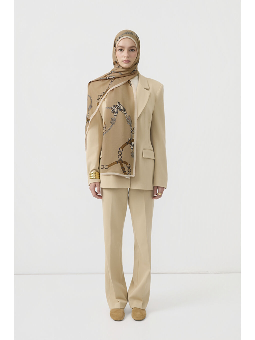 Bej Pamuk Twill Şal Linkage Camel-3