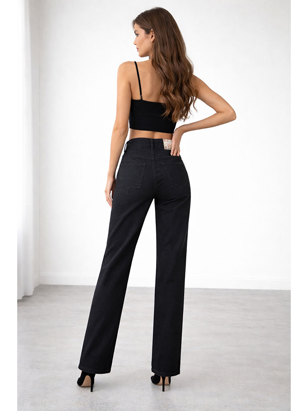 Yüksek Bel Çan Paça Siyah Jean-1