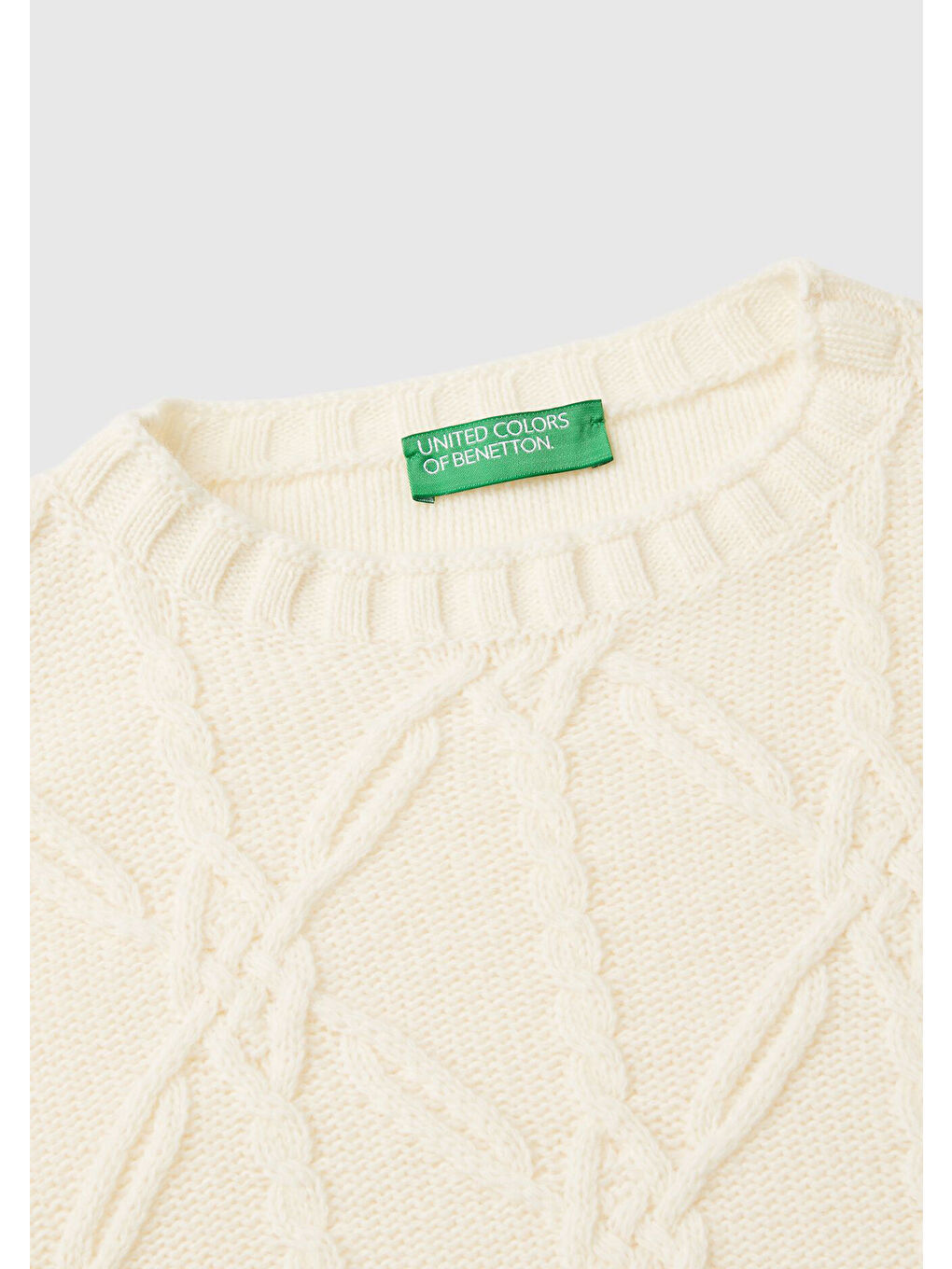 Ekru Kadın Krem Yün Karışımlı Dokulu Örgülü Yuvarlak Yaka Kazak-5