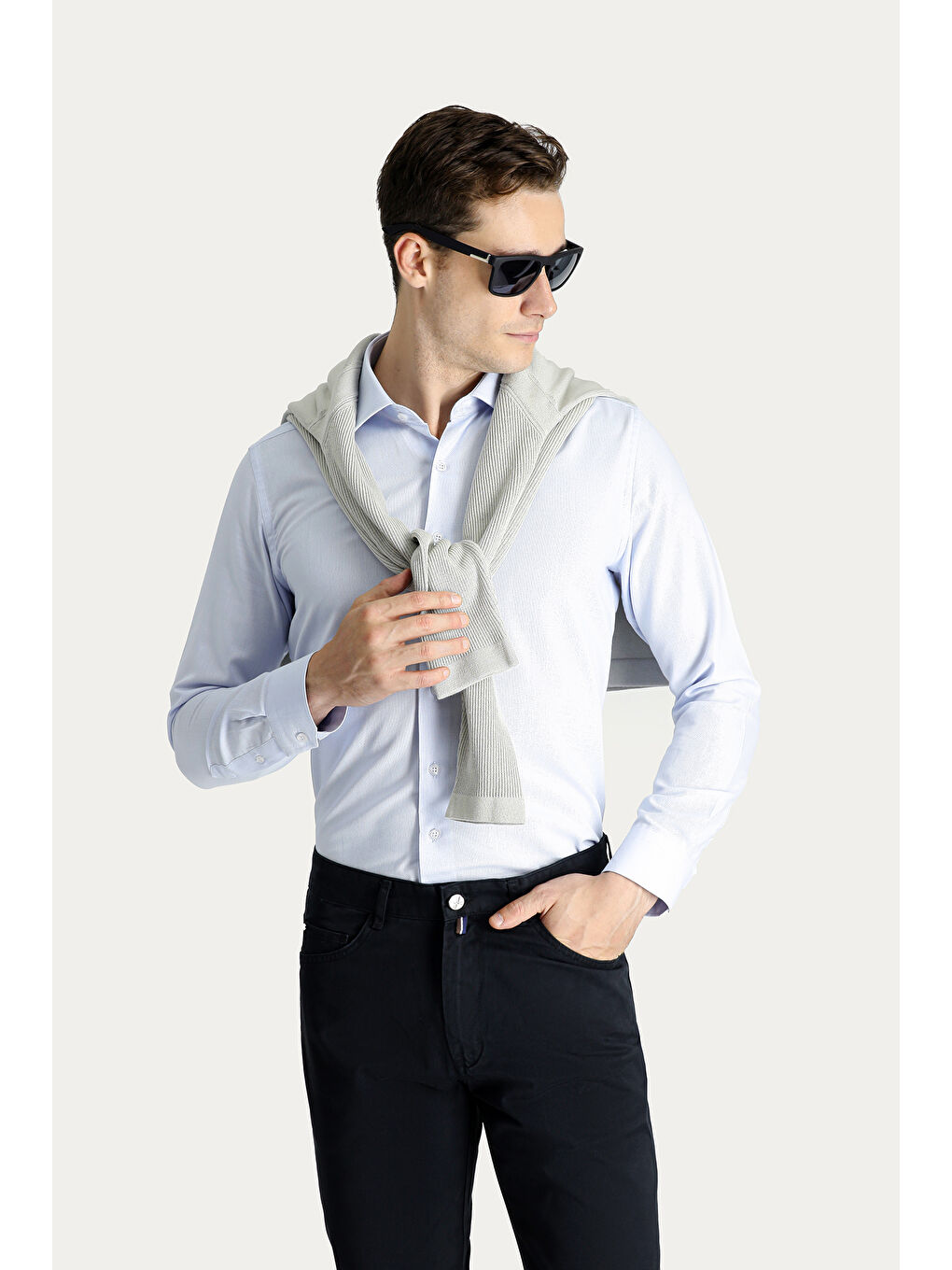 Mavi Uzun Kol Slim Fit Dar Kesim Oxford Pamuk Gömlek