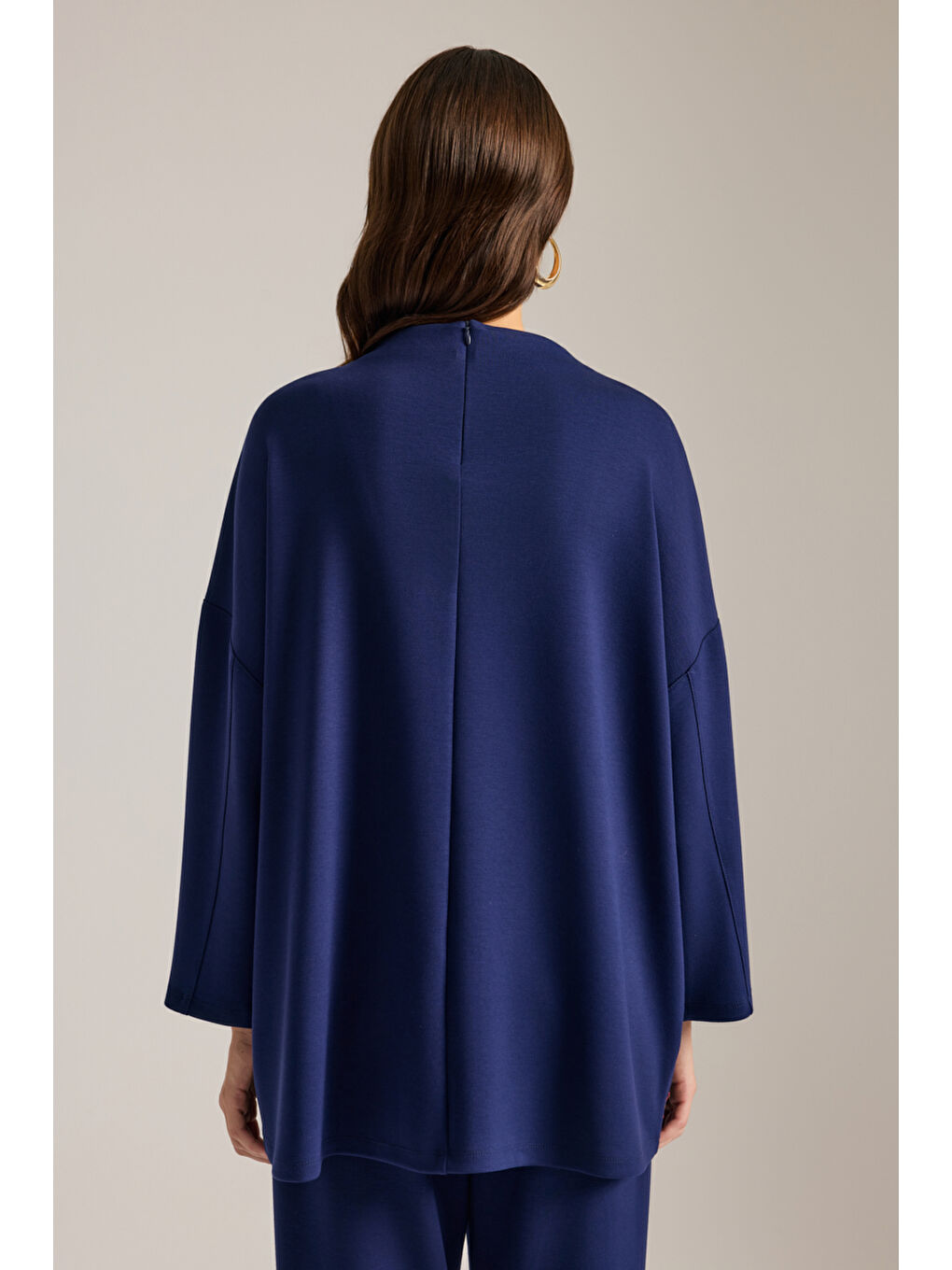 Lacivert Dik Yaka Viscon Sweatshirt-4