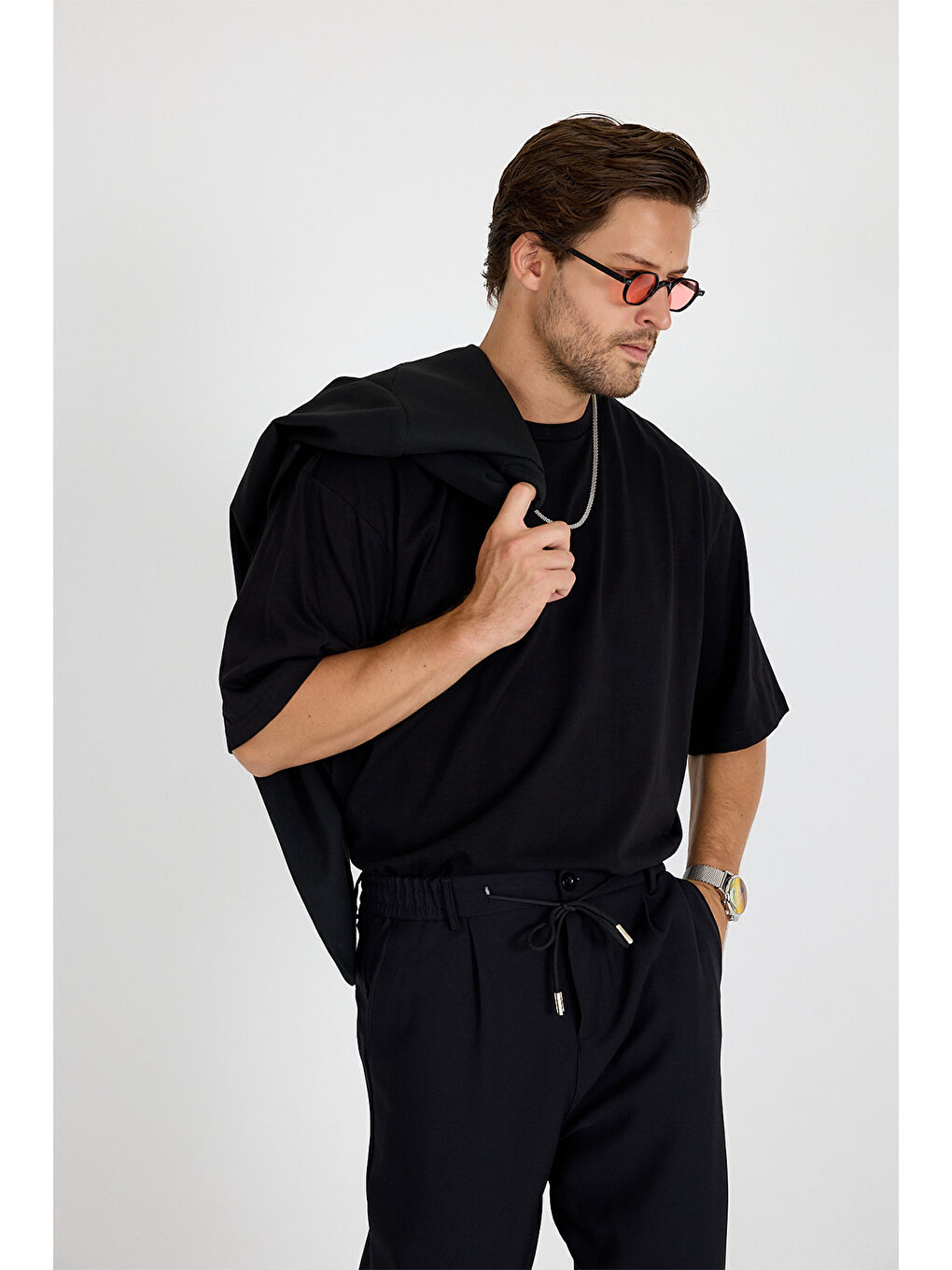 Erkek Timeless Oversize Siyah T-Shirt-4