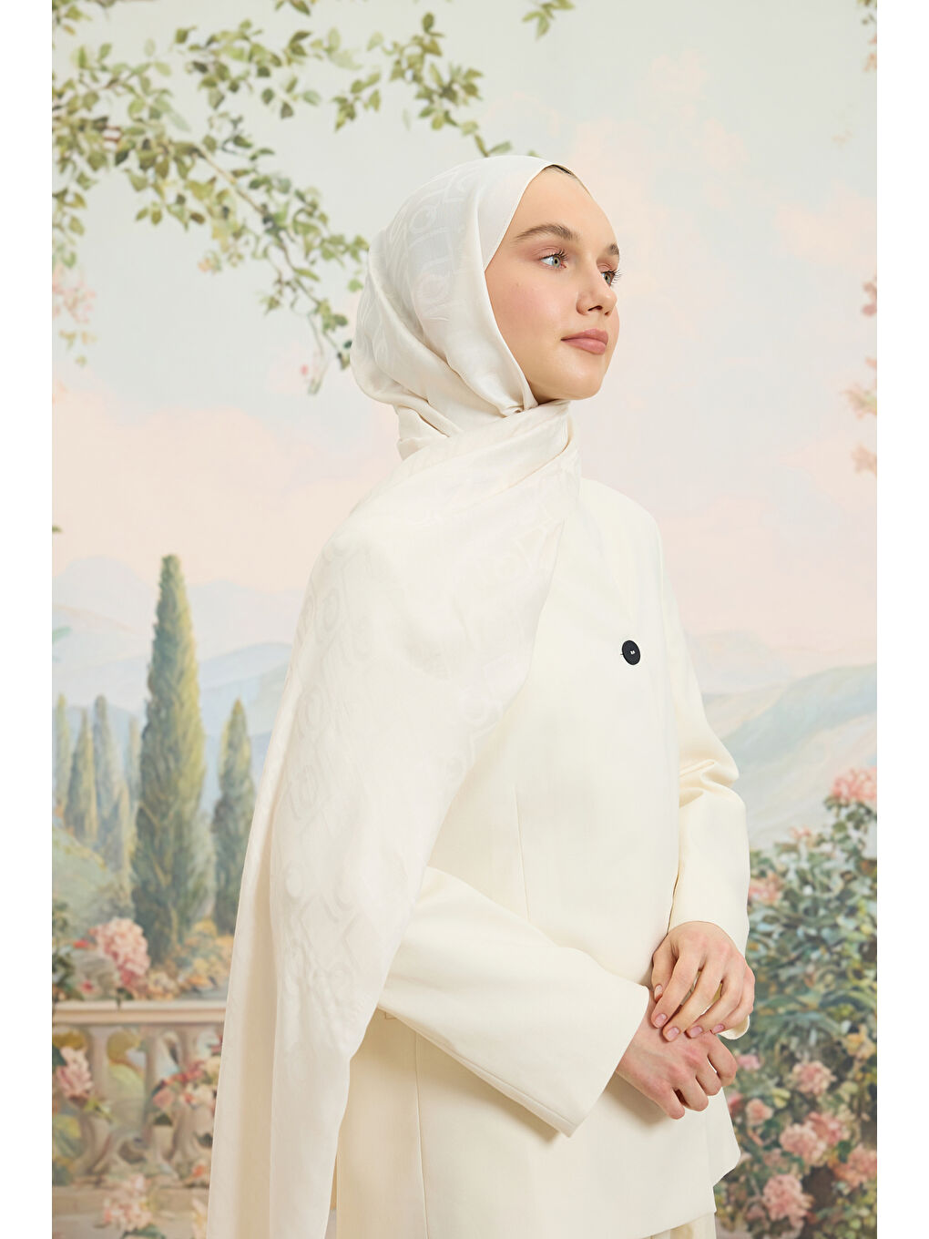 Ekru Floş Viskon Düz Şal İnci-4