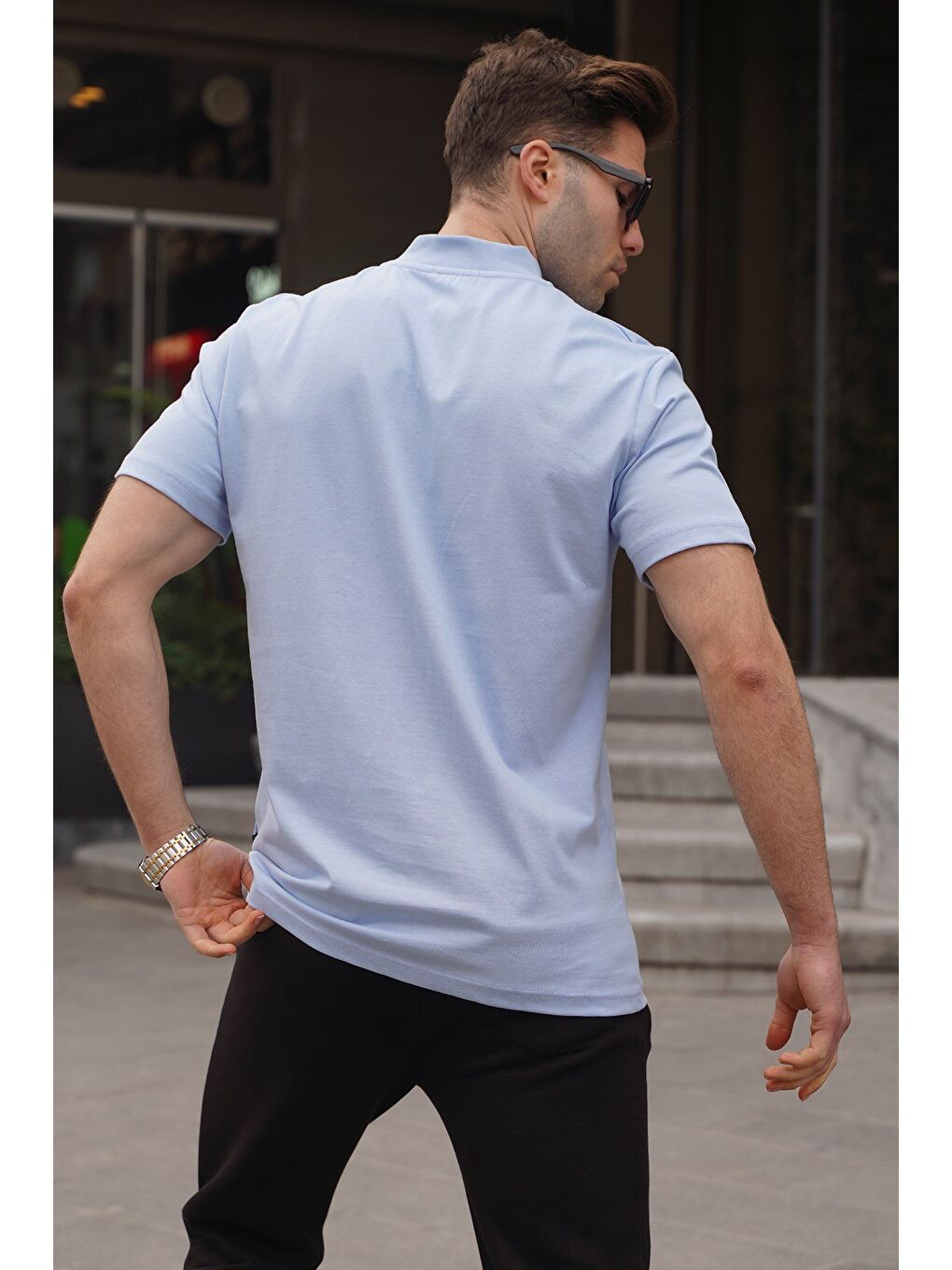 Bebe Mavisi Hakim Yaka Erkek %100 Pamuk Tişört 6067-1