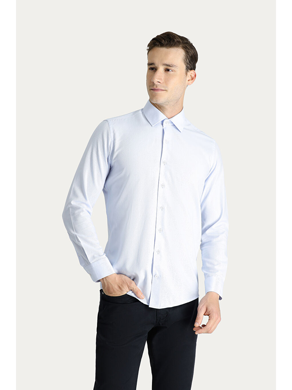 Mavi Uzun Kol Slim Fit Dar Kesim Oxford Pamuk Gömlek-2