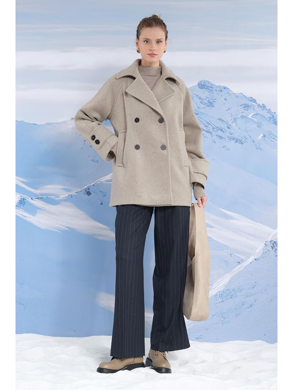 Bej Kısa Kruvaze Kaban Vizon-3