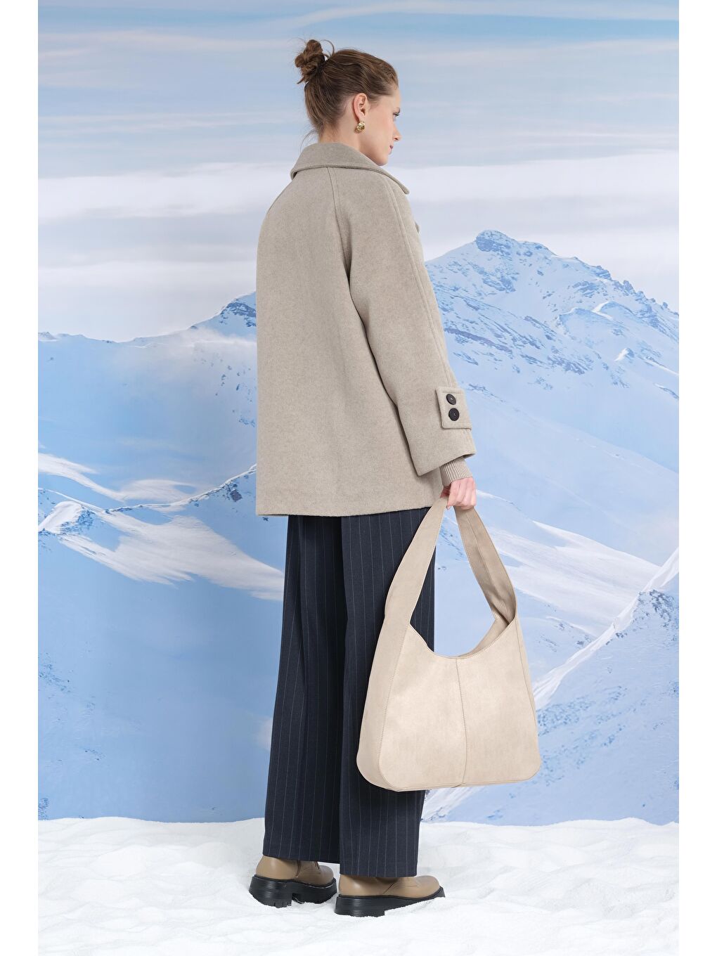 Bej Kısa Kruvaze Kaban Vizon-4