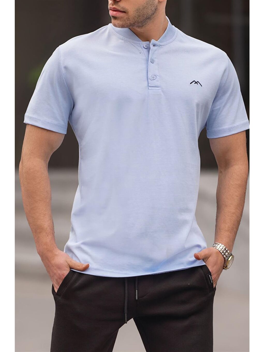 Bebe Mavisi Hakim Yaka Erkek %100 Pamuk Tişört 6067-2