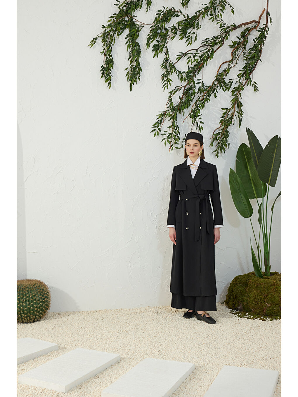 Siyah Çift Rüzgarlı Pardösü