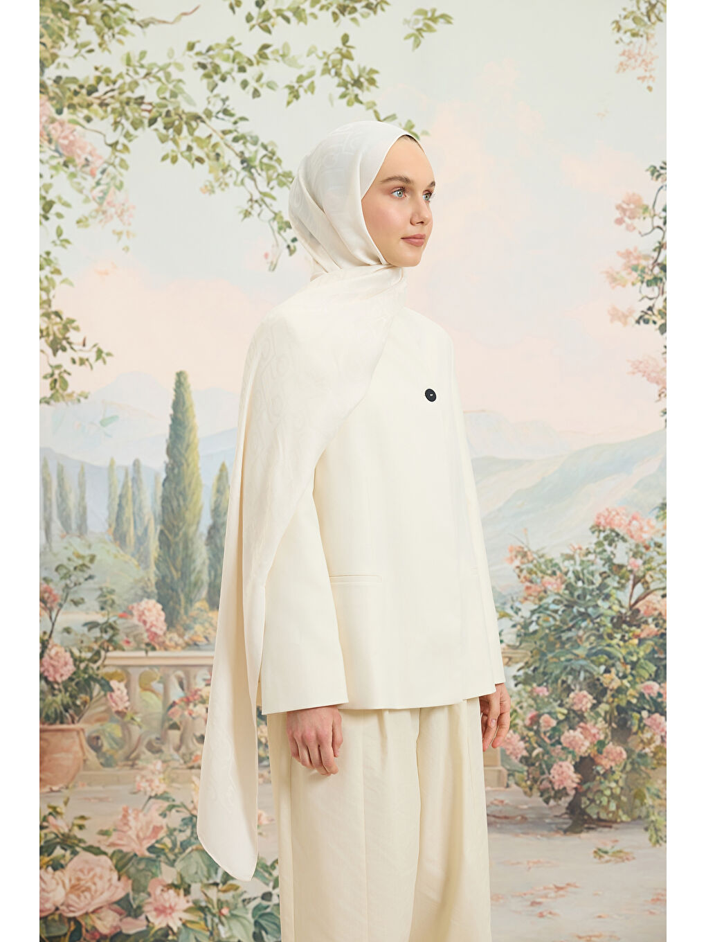 Ekru Floş Viskon Düz Şal İnci-6