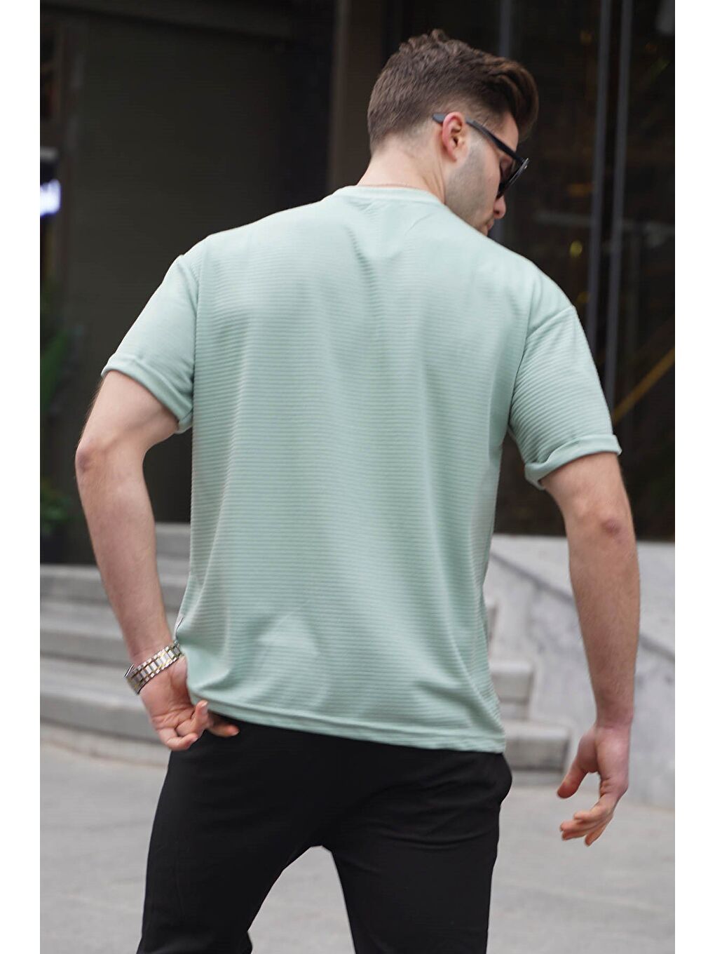 Mint Yeşili Elastanlı Basic Erkek %100 Pamuk Tişört 6060-1