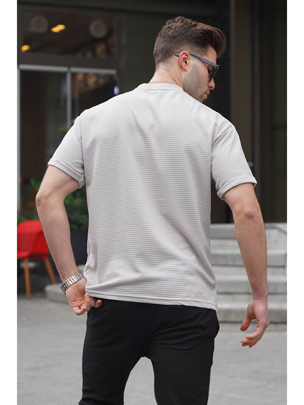 Boyalı Gri Elastanlı Basic Erkek %100 Pamuk Tişört 6060-1