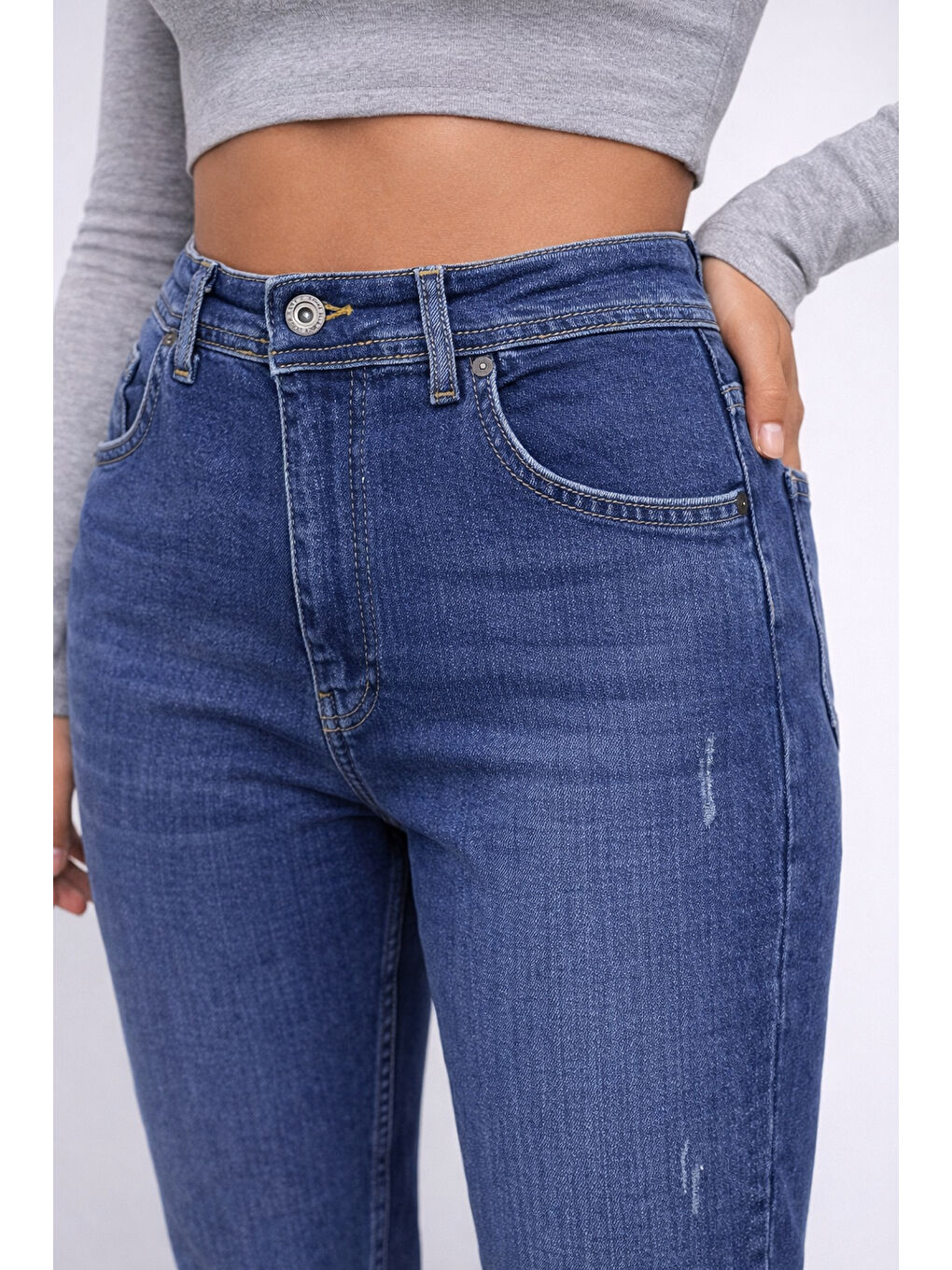 Lacivert Koyu Renk Dar Paça Jean-3