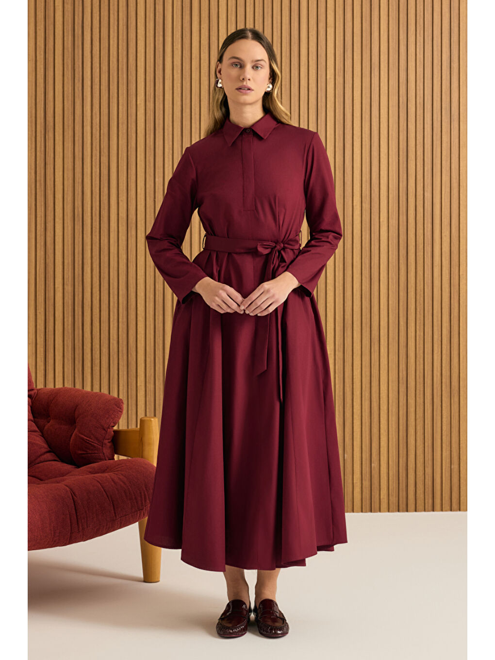 Bordo Pamuk Elbise-1