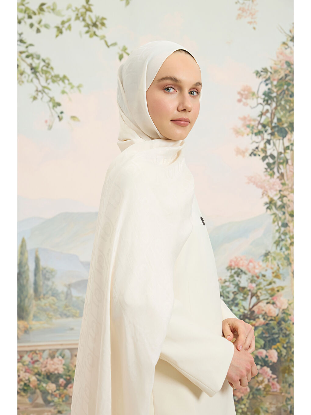 Ekru Floş Viskon Düz Şal İnci-8