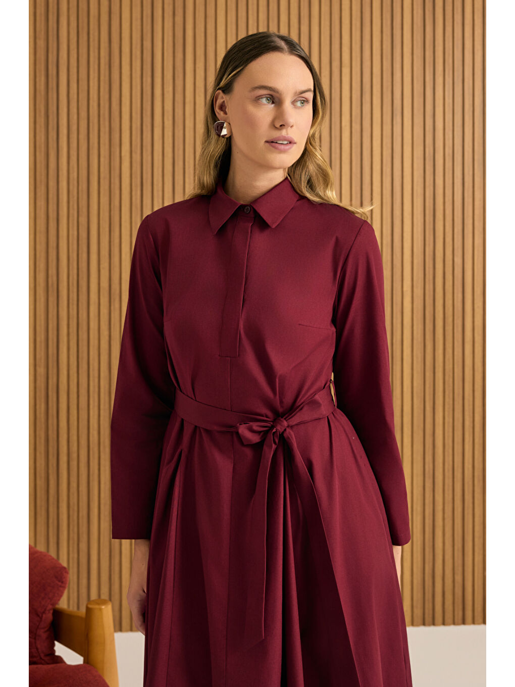 Bordo Pamuk Elbise-2