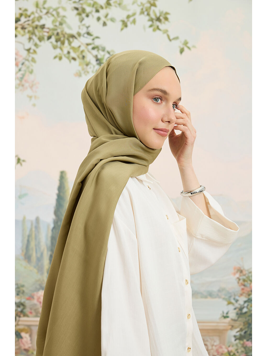 Yeşil Floş Viskon Düz Şal Adaçayı-1