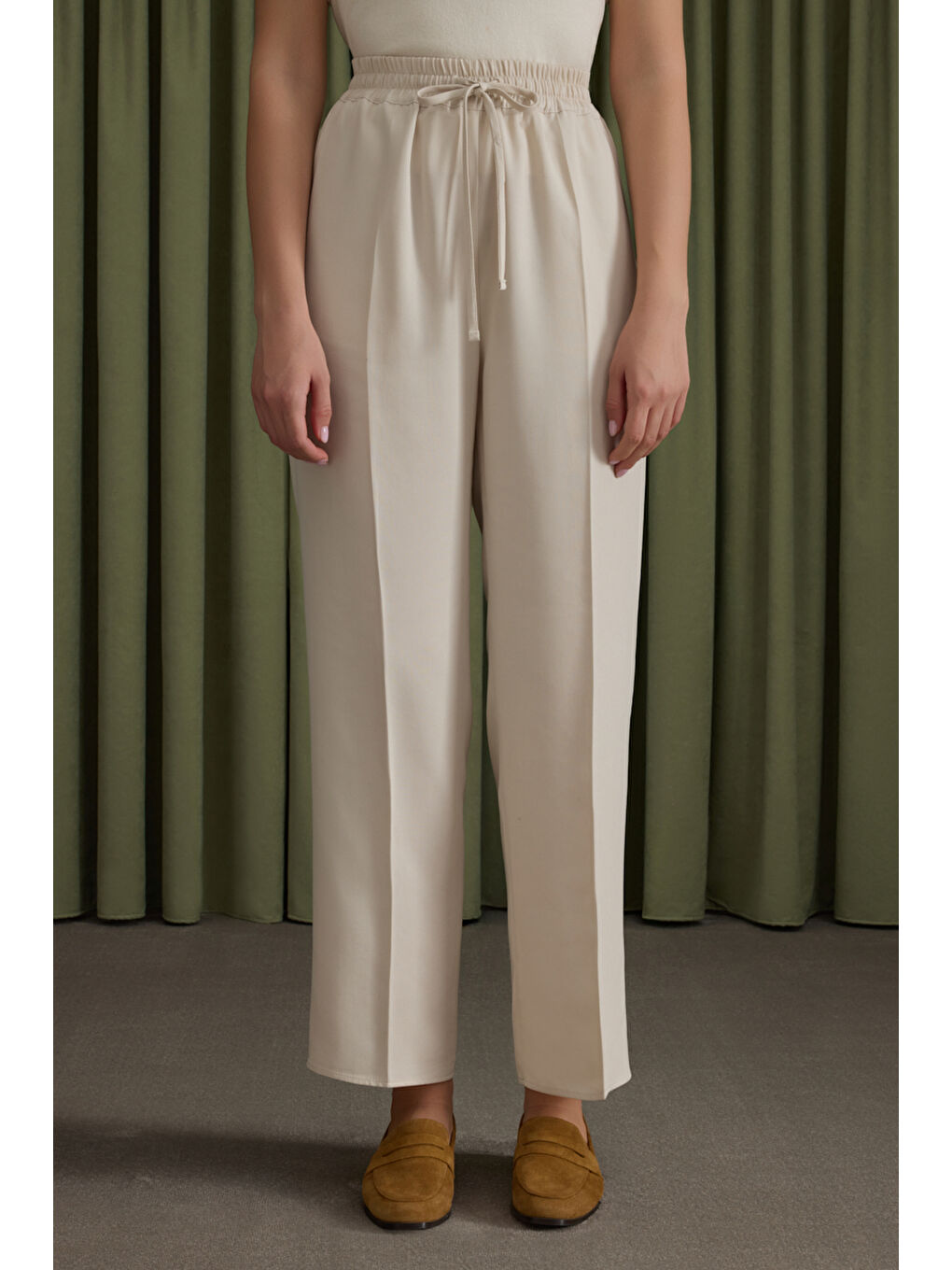 Bej Taş Lyocell Pantolon-1