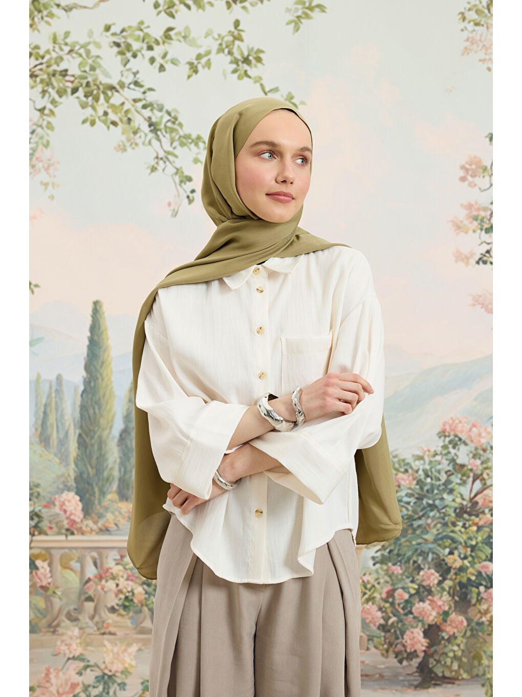 Yeşil Floş Viskon Düz Şal Adaçayı-2