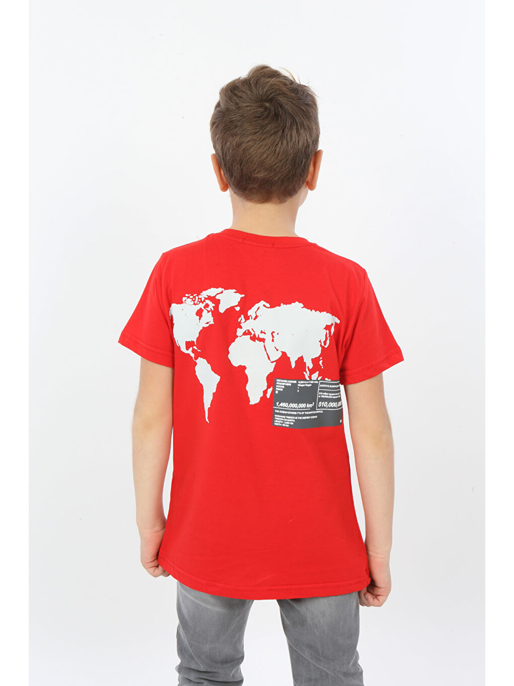 Kırmızı Erkek Çocuk Göğsü Cepli Yazı Baskılı Tişört-3