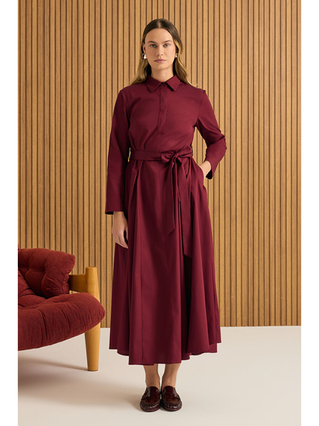 Bordo Pamuk Elbise-3