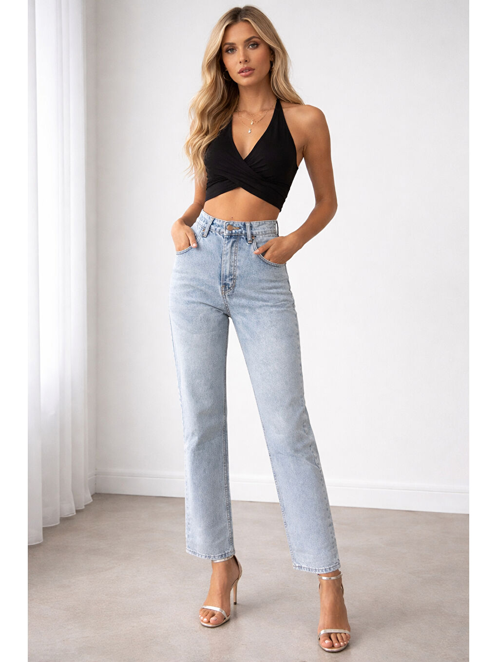 Açık Mavi Yüksek Bel Kadın Jean