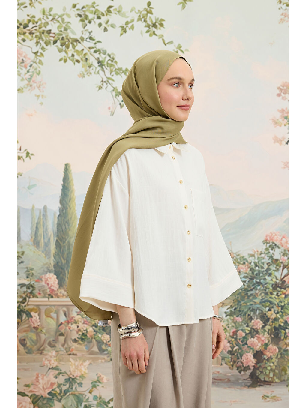 Yeşil Floş Viskon Düz Şal Adaçayı-3