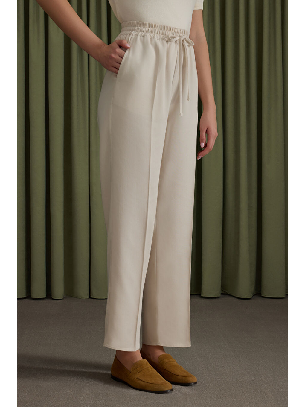 Bej Taş Lyocell Pantolon-2