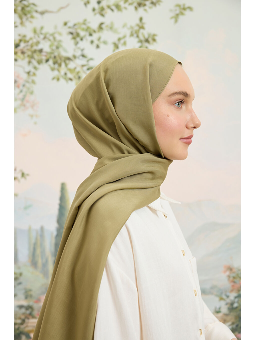 Yeşil Floş Viskon Düz Şal Adaçayı-4