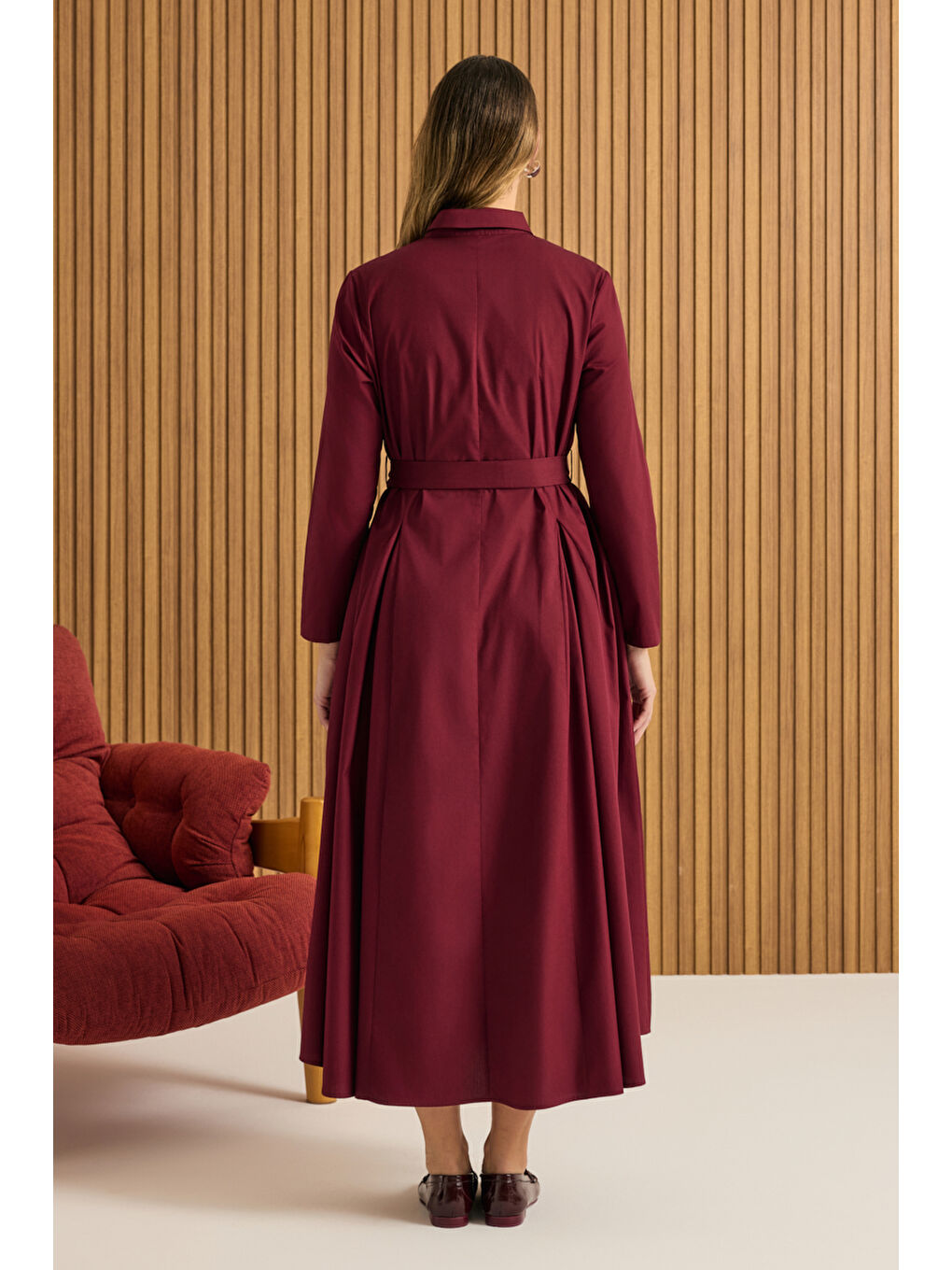 Bordo Pamuk Elbise-5