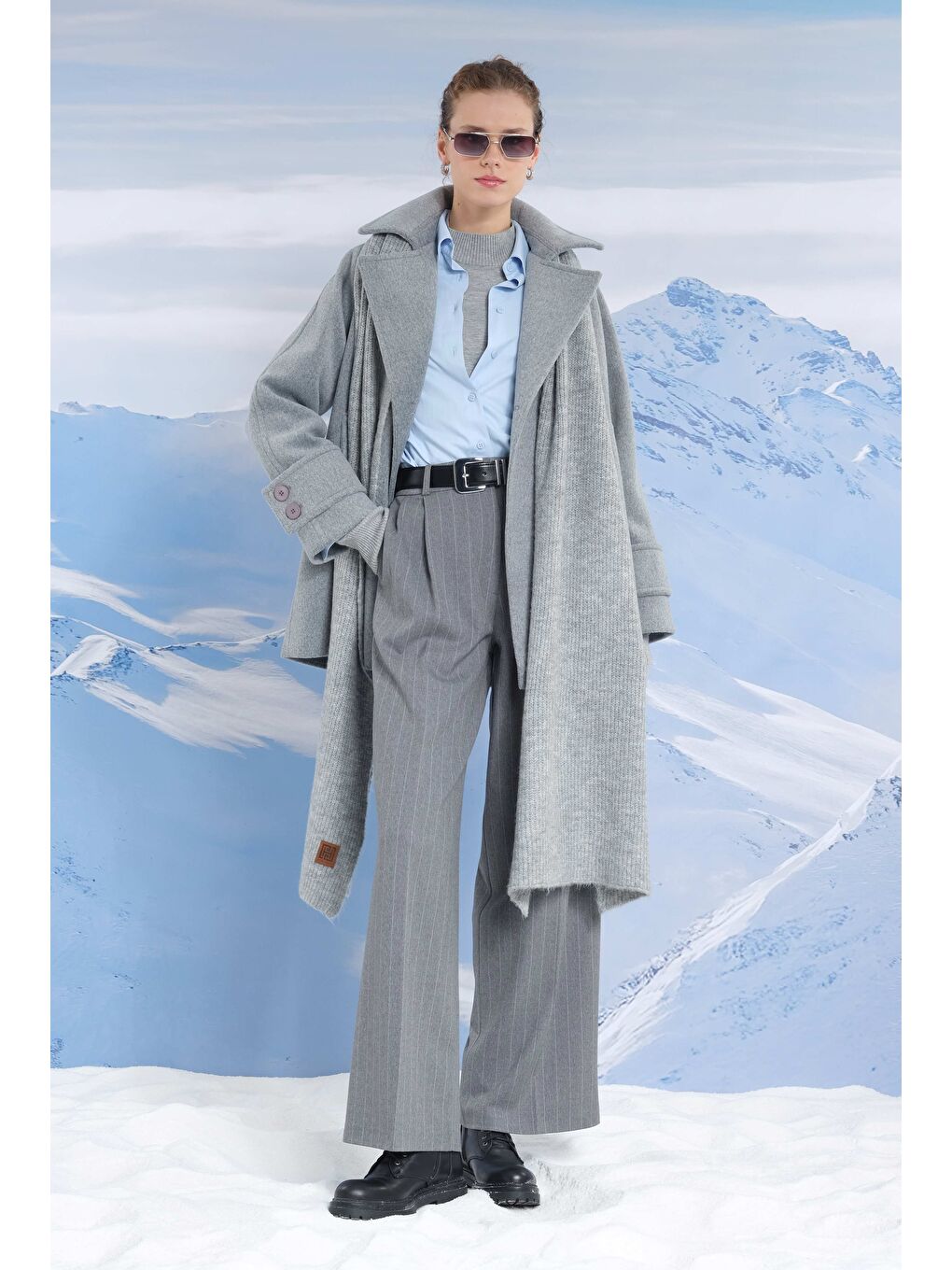 Kısa Kruvaze Kaban Gri Melanj-1