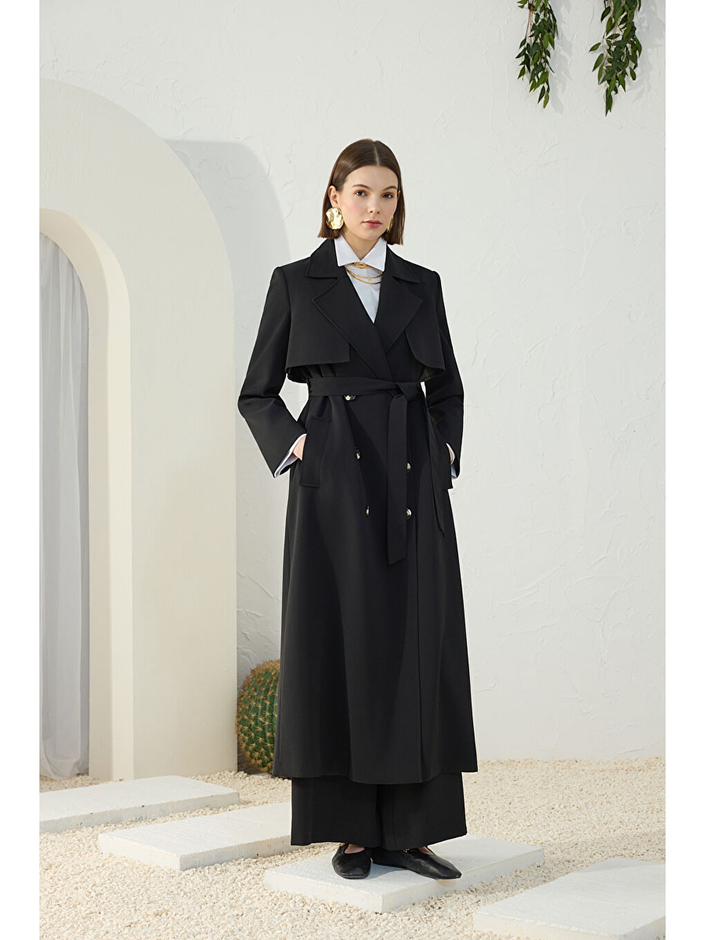 Siyah Çift Rüzgarlı Pardösü-2