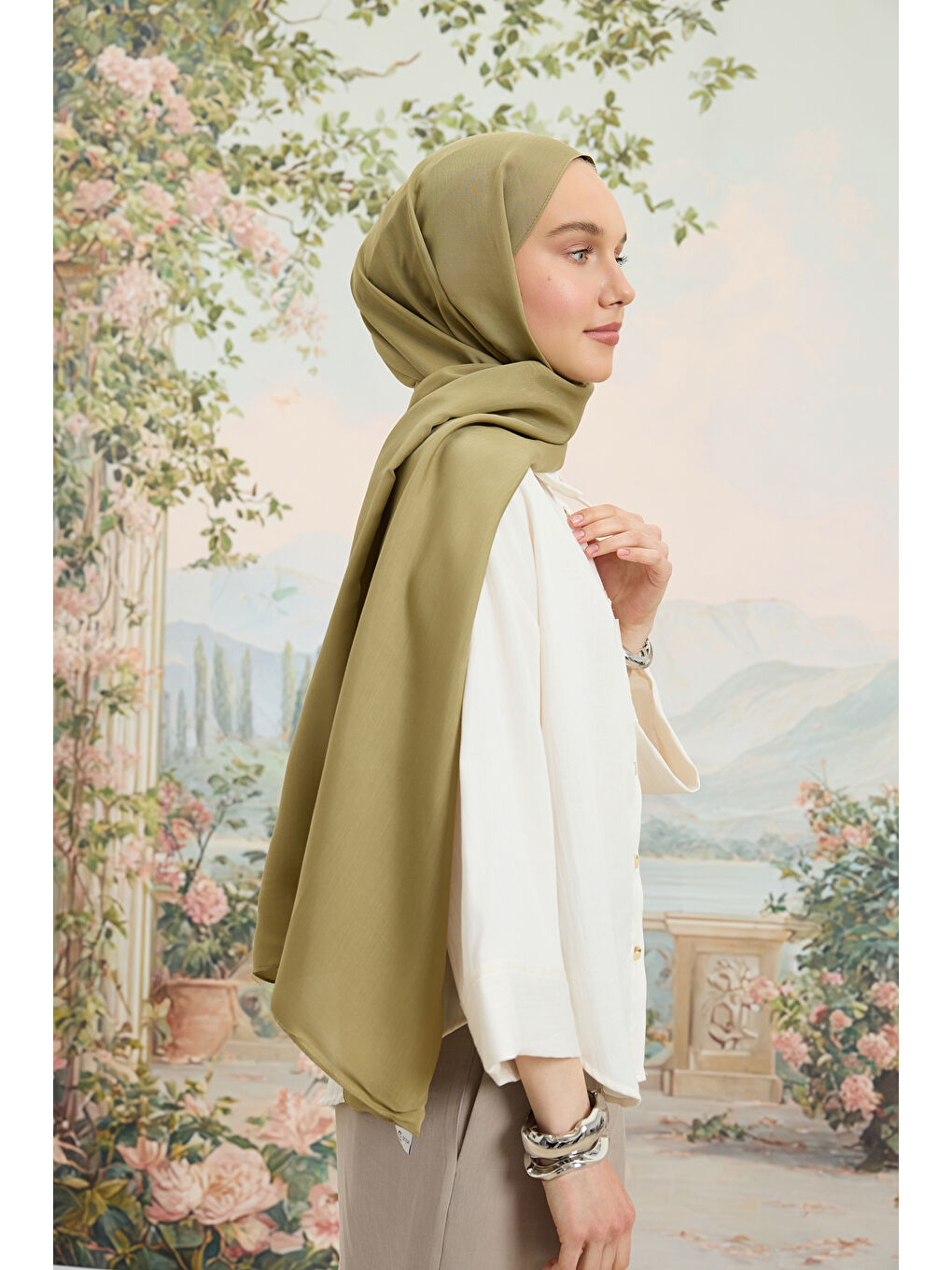 Yeşil Floş Viskon Düz Şal Adaçayı-5