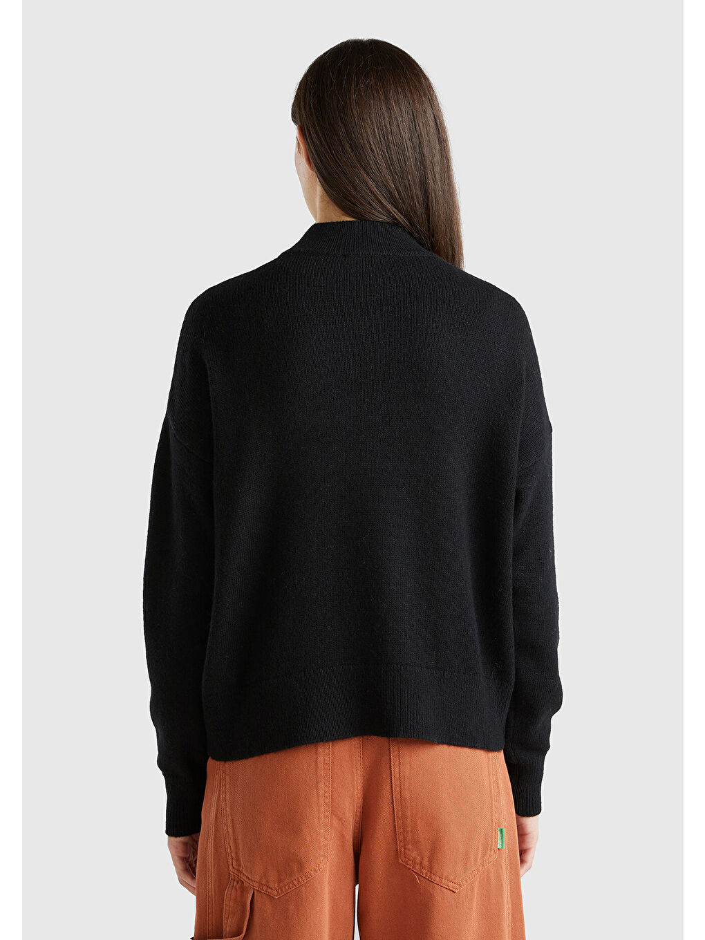 Kadın Siyah Pamuk Ve Yün Karışımlı Taş Detaylı Yüksek Yaka Kazak-2