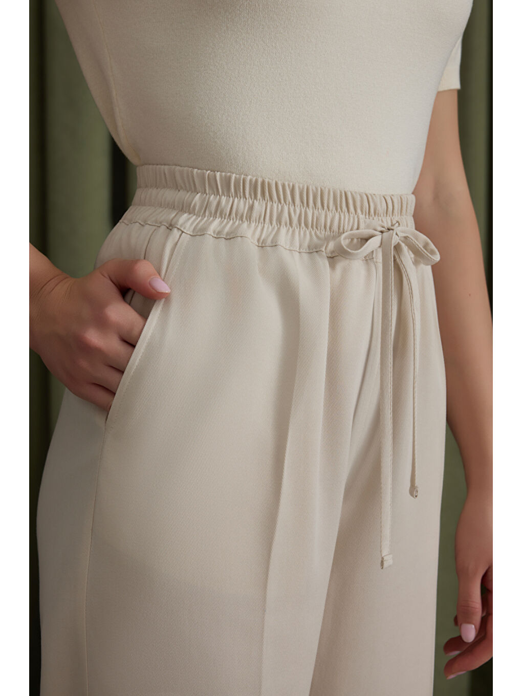 Bej Taş Lyocell Pantolon-3