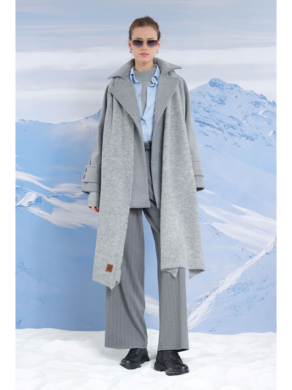 Kısa Kruvaze Kaban Gri Melanj-3