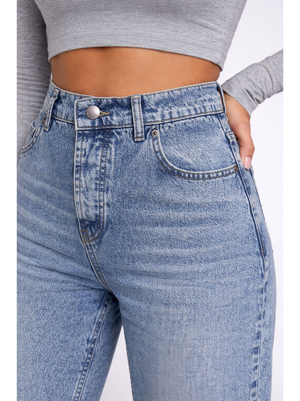 Açık Mavi Yüksek Bel Jean-3