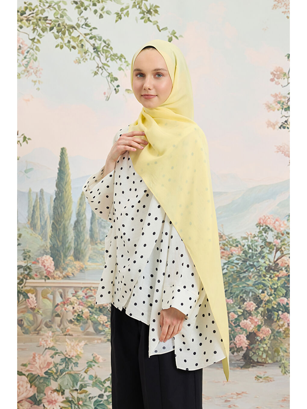 Floş Viskon Düz Şal Uçuk Sarı-3