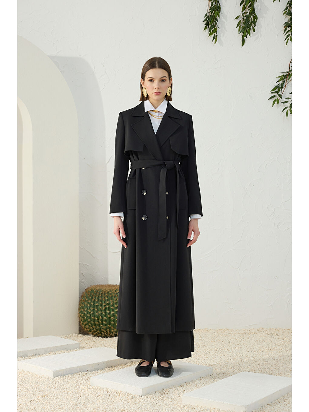 Siyah Çift Rüzgarlı Pardösü-3