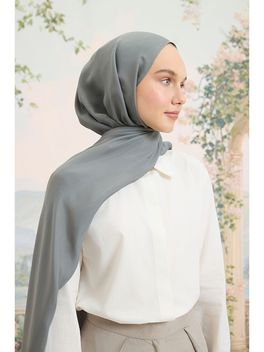 Gri Floş Viskon Düz Şal Füme-1