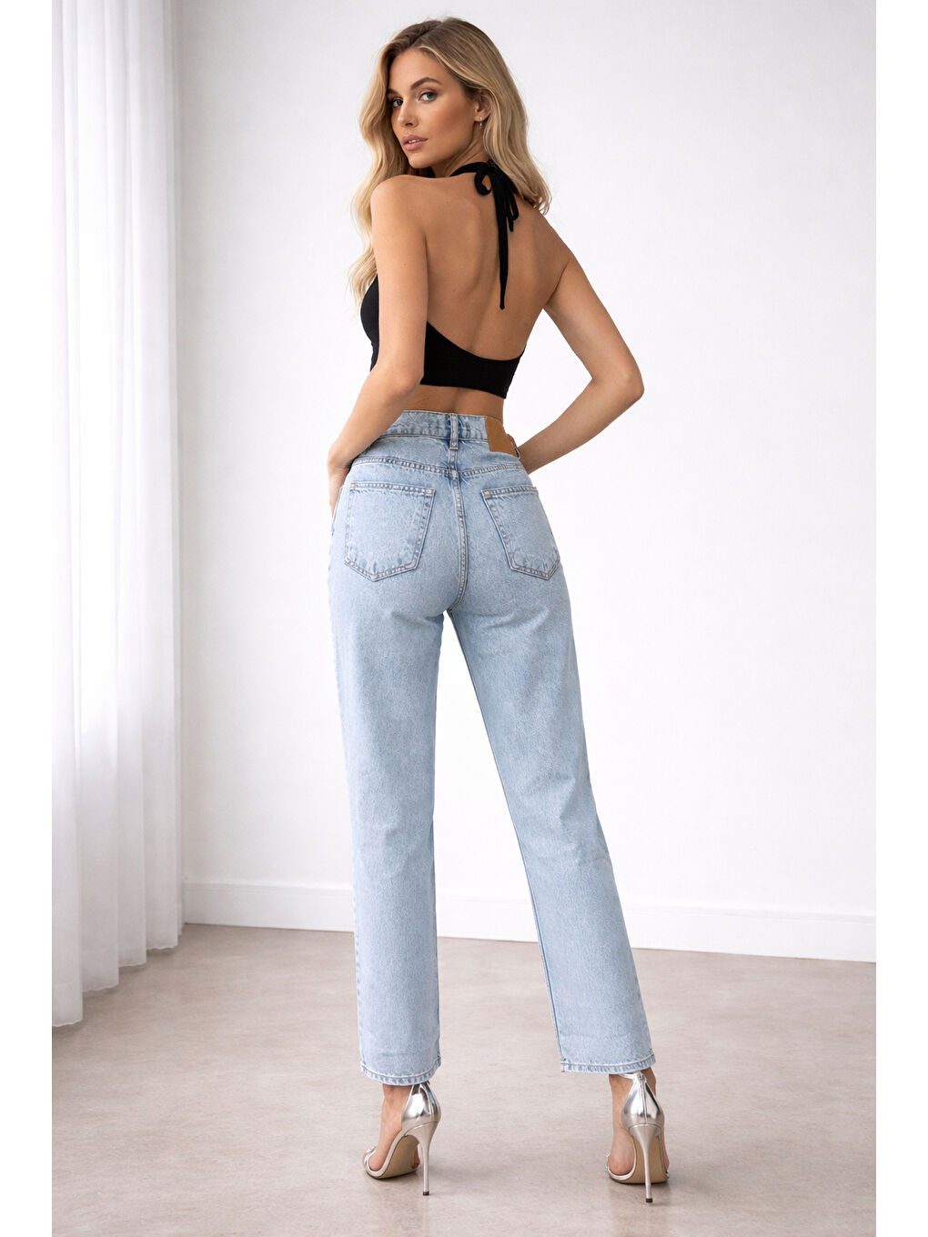 Açık Mavi Yüksek Bel Kadın Jean-3