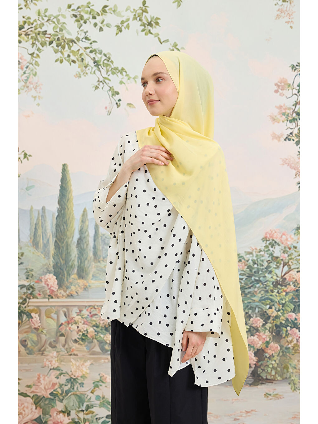 Floş Viskon Düz Şal Uçuk Sarı-4