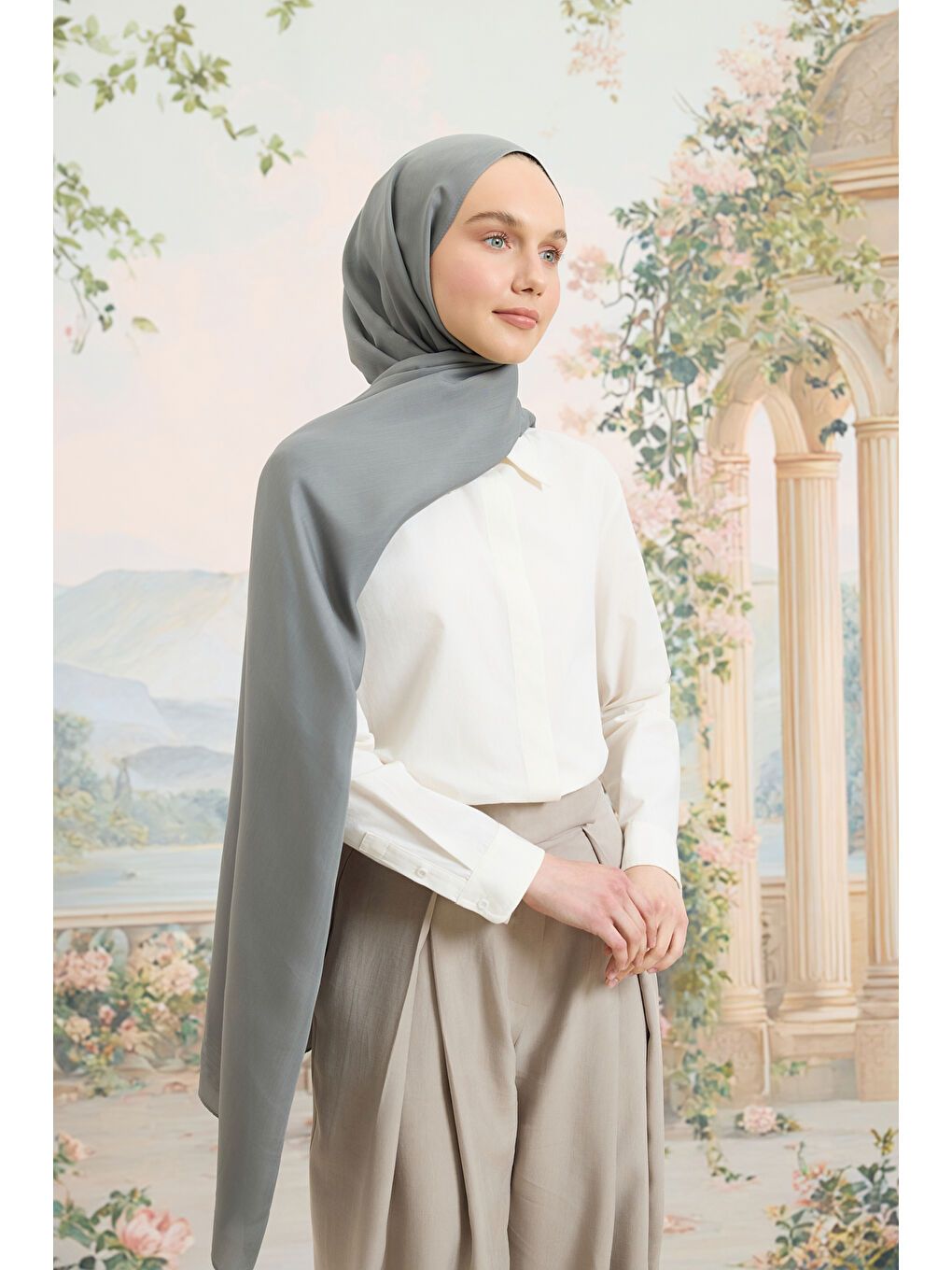 Gri Floş Viskon Düz Şal Füme-2